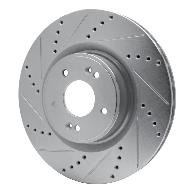 Hyundai Genesis Coupe Brake Rotor (1) - Front Left - R1 Concepts - Drilled & Slotted - Silver - `10-`16